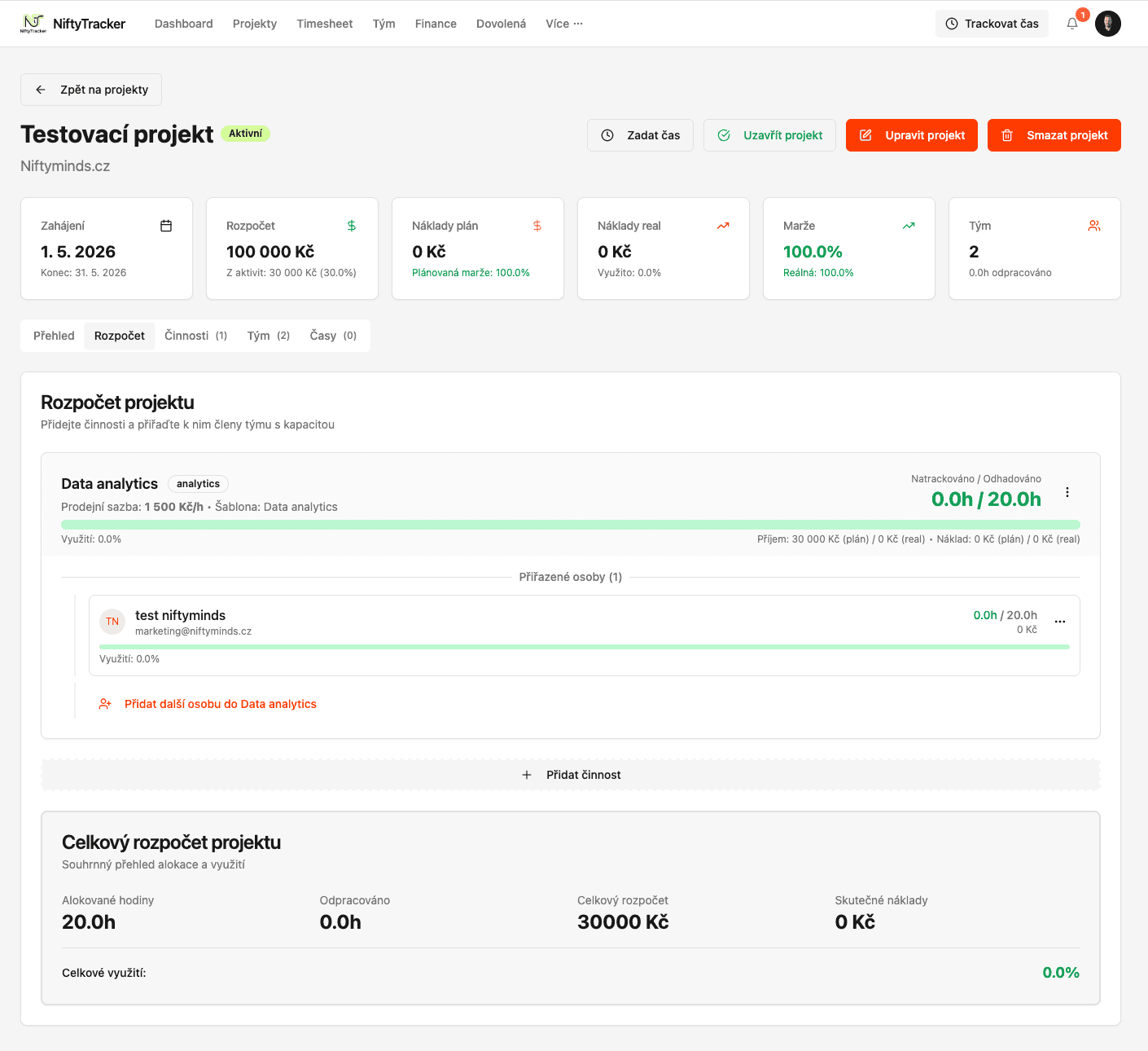 Niftytracker – interní nástroj pro evidenci projektů a timetracking