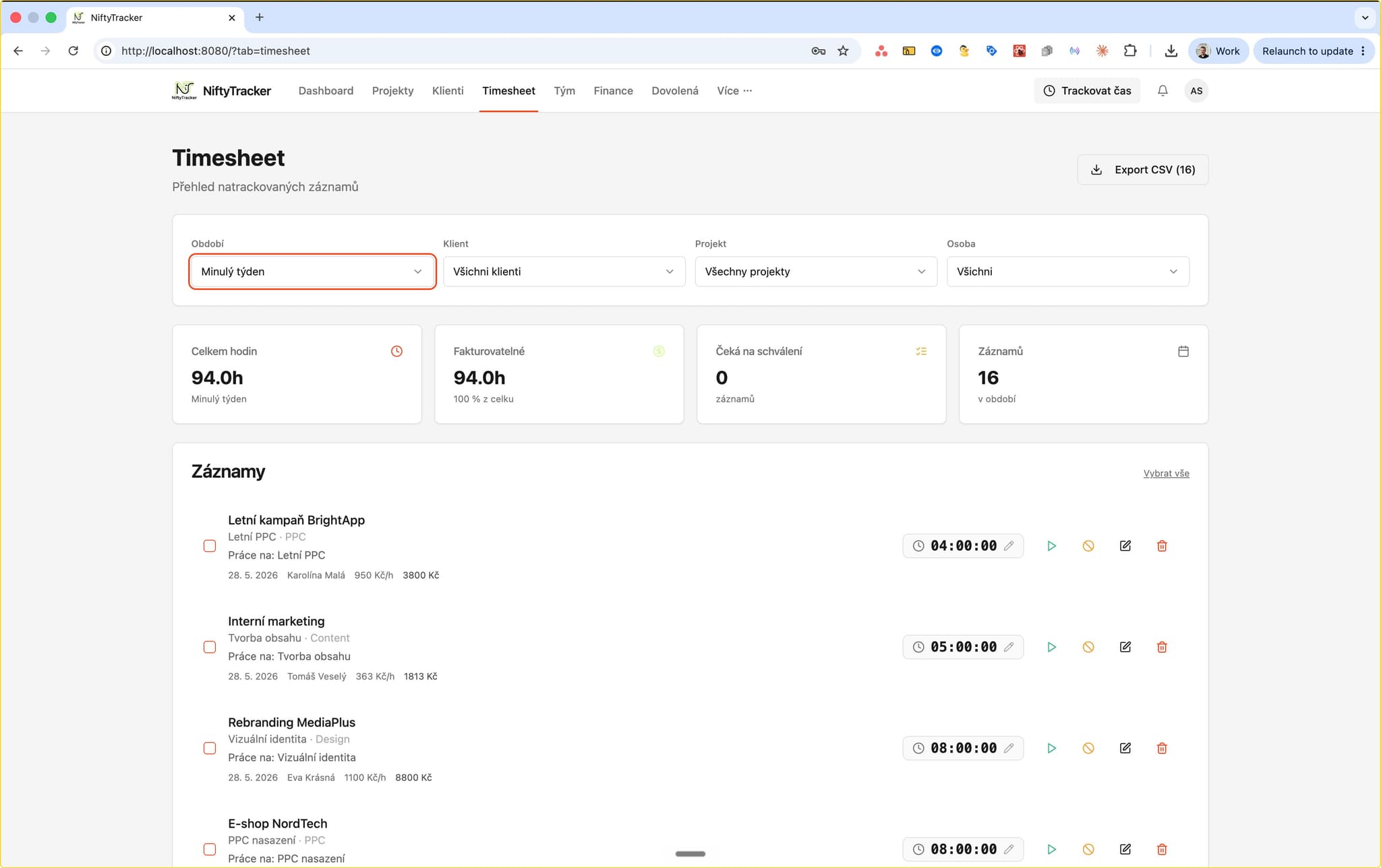 NiftyTracker - Interní nástroj na sledování projektů a efektivity týmu