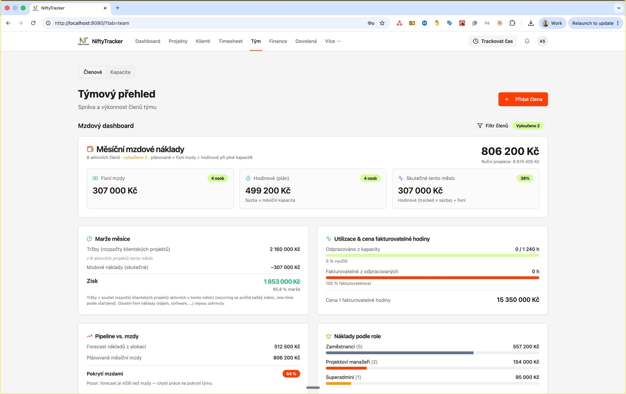 NiftyTracker - Interní nástroj na sledování projektů a efektivity týmu